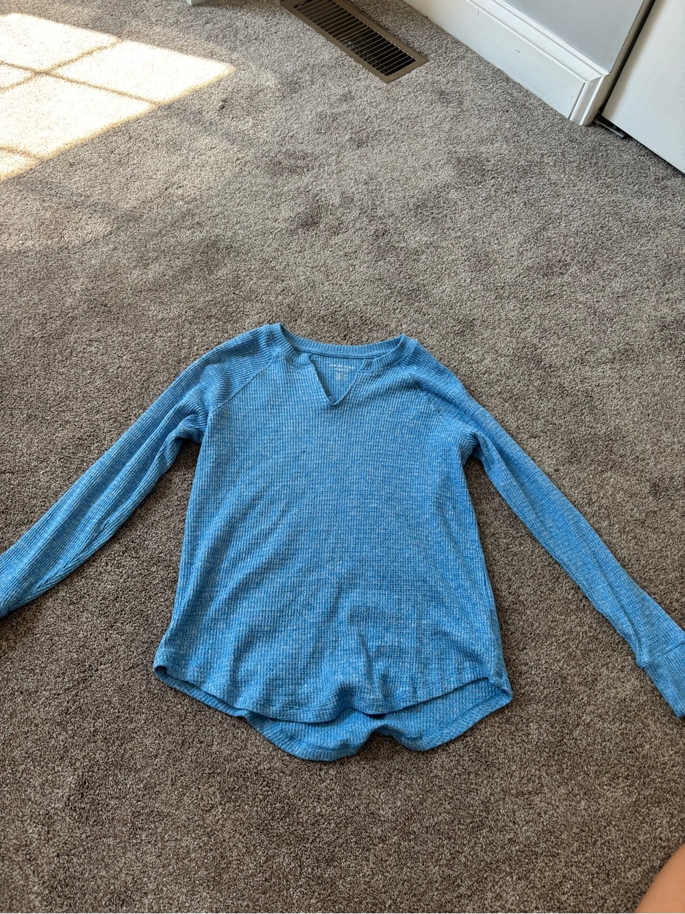 American Eagle Outfitters Blue Waffle Knit Long-Sleeve Top